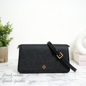 NWT Tory Burch Emerson Saffiano Mini Crossbody Purse Bag Clutch 159463 Black